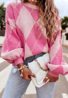 Miękki Pullover w romby Strawberry Smoothie Rosa