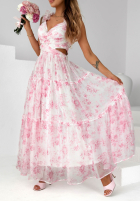 Kwiecista Kleid maxi na ramiączkach z falbankami Prudence biało-Rosa