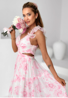 Kwiecista Kleid maxi na ramiączkach z falbankami Prudence biało-Rosa