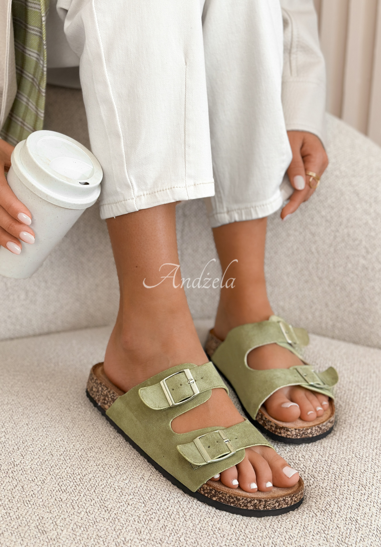 Wildleder-Sandalen mit Schnallen Cadence Pistaziengrün