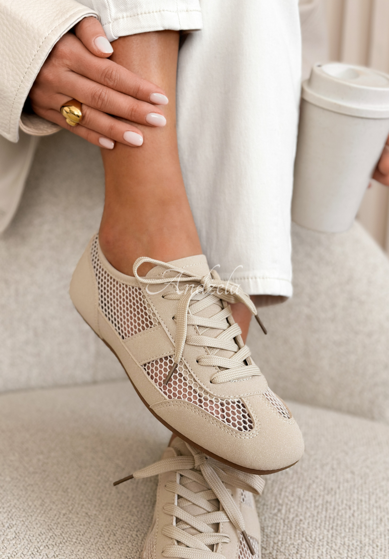 Cassidy Beige Openwork Sneakers