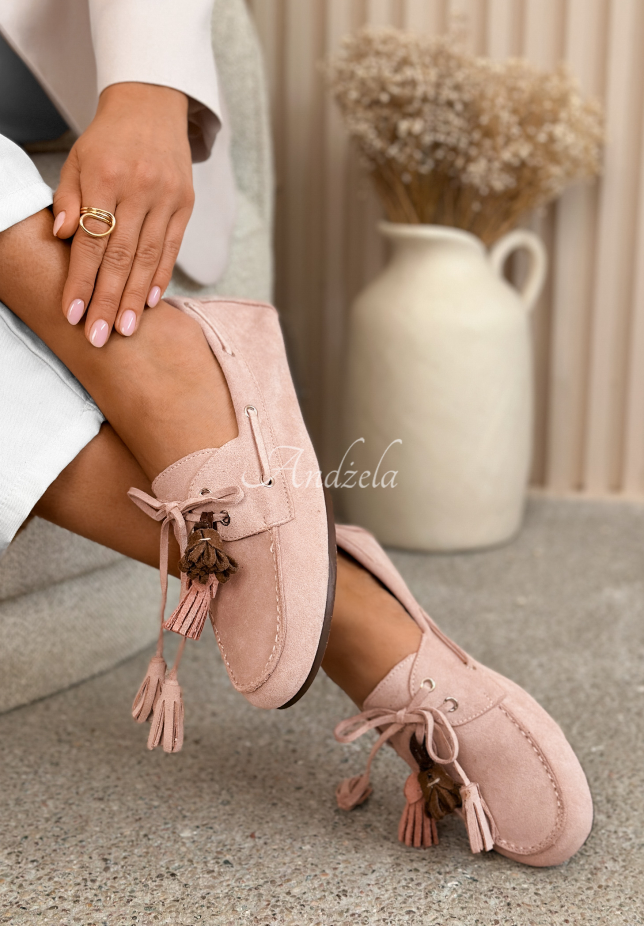 Otelia Powder Pink Suede Lace-Up Moccasins