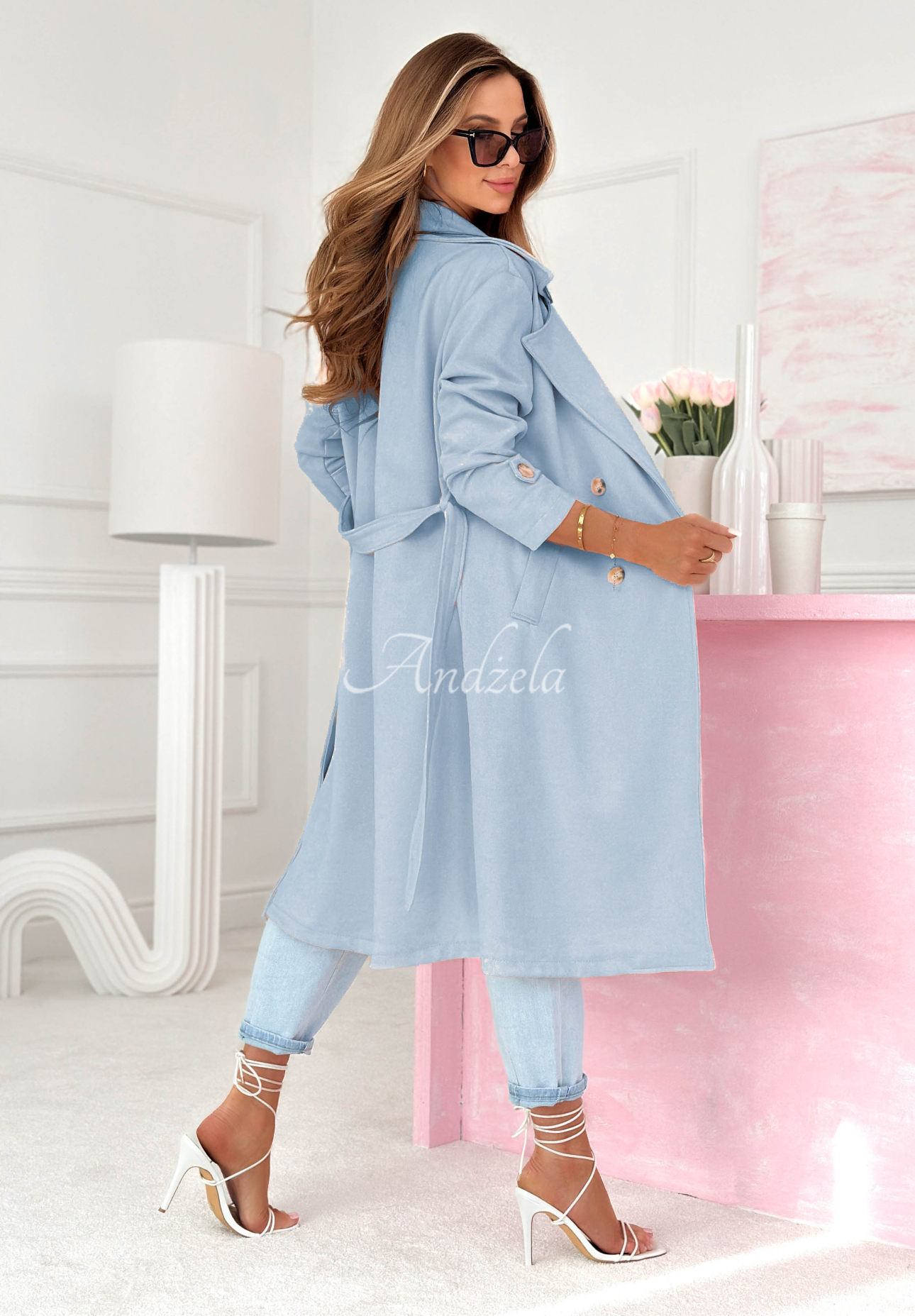 Wildledermantel mit Gürtel No Big Deal Himmelblau