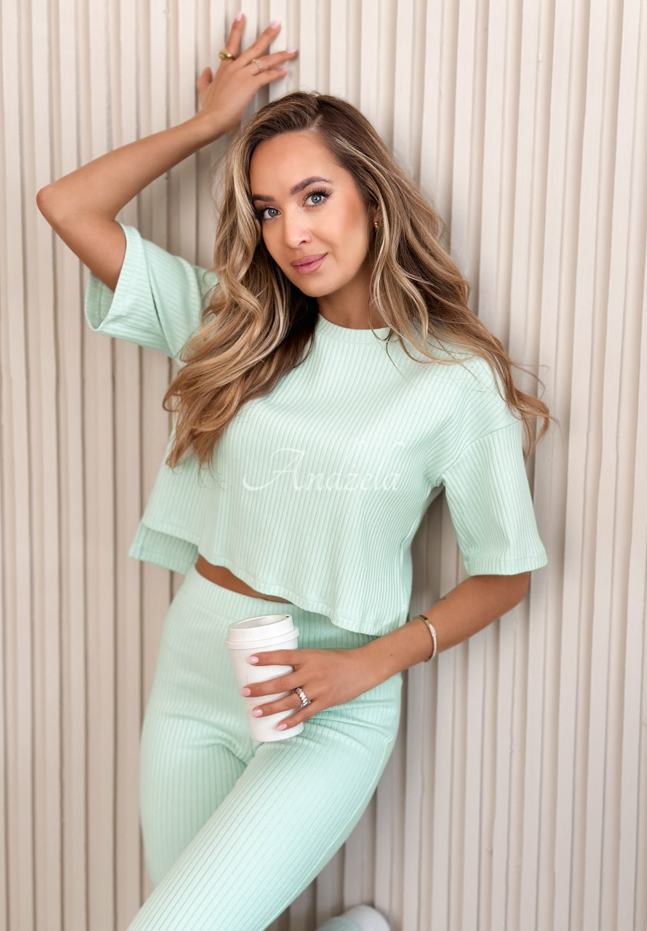 Marcella Short Striped Cotton T-Shirt in Mint