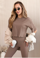 Krótki prążkowany T-shirt Marcella waniliowy