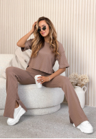 Prążkowane spodnie dzwony Marcella waniliowe