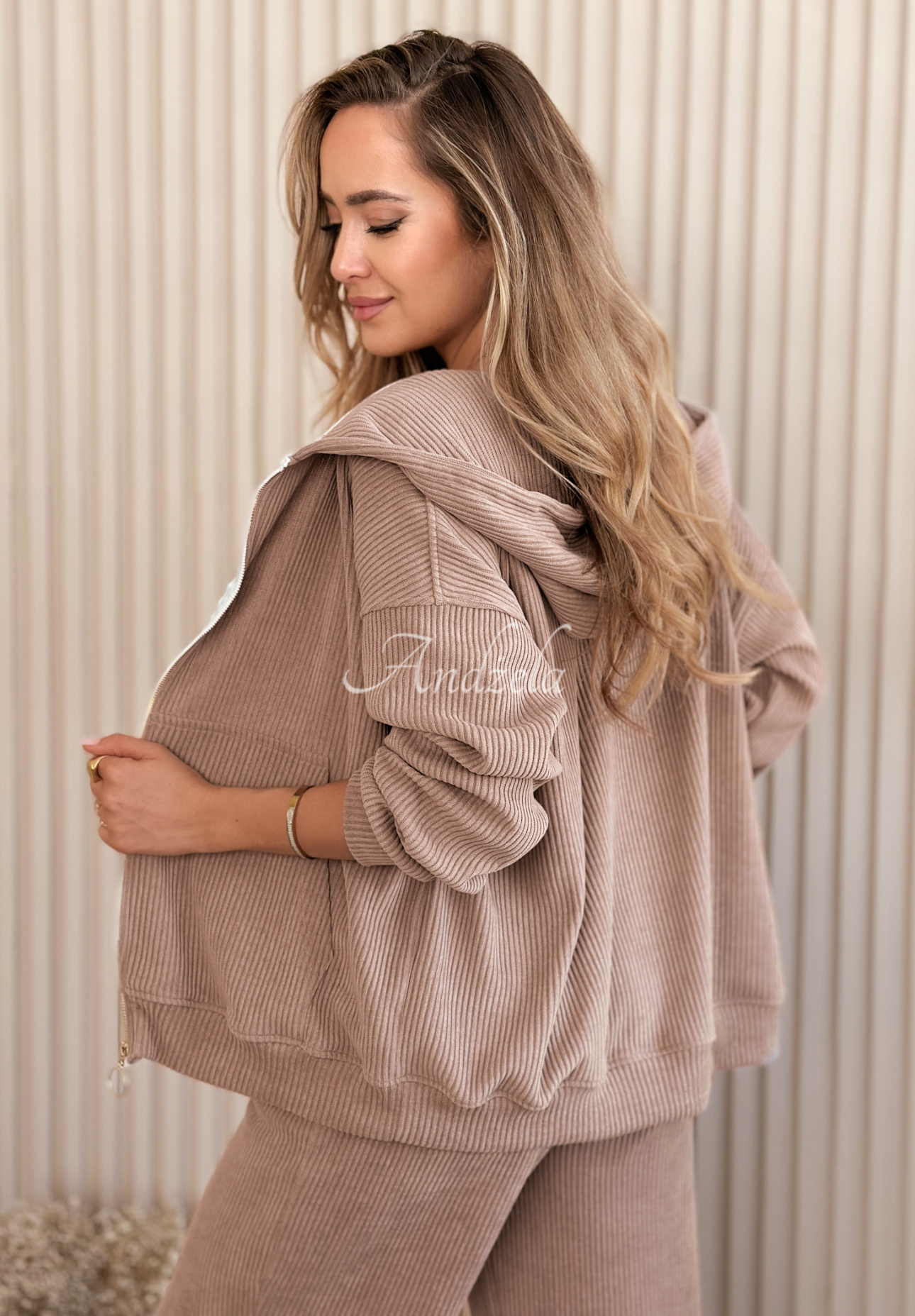 Set aus geripptem Baumwoll-Sweatshirt und Hose Marcella Schokoladenbraun