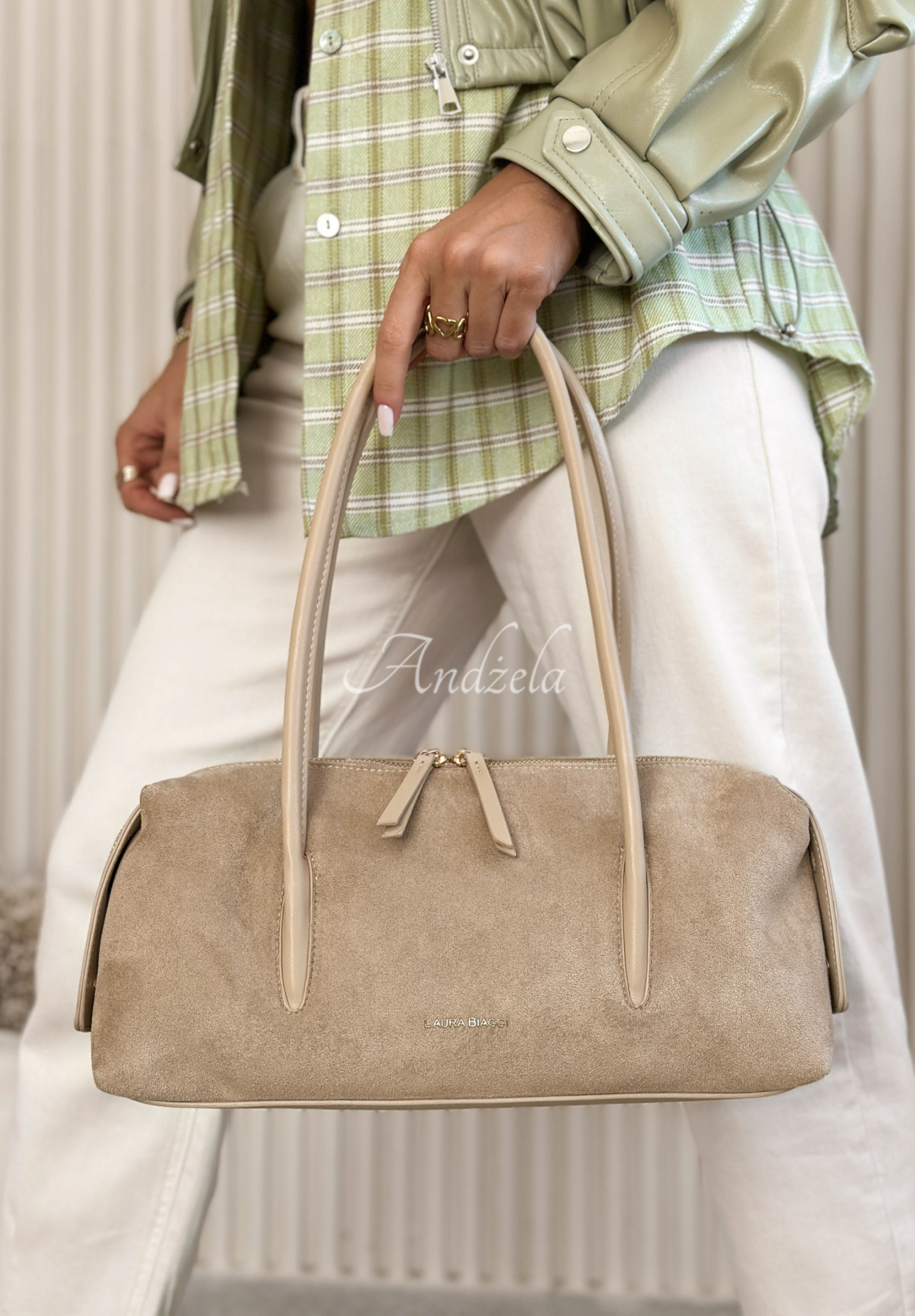 Tasche aus Wildlederimitat Sofia Hell Beige