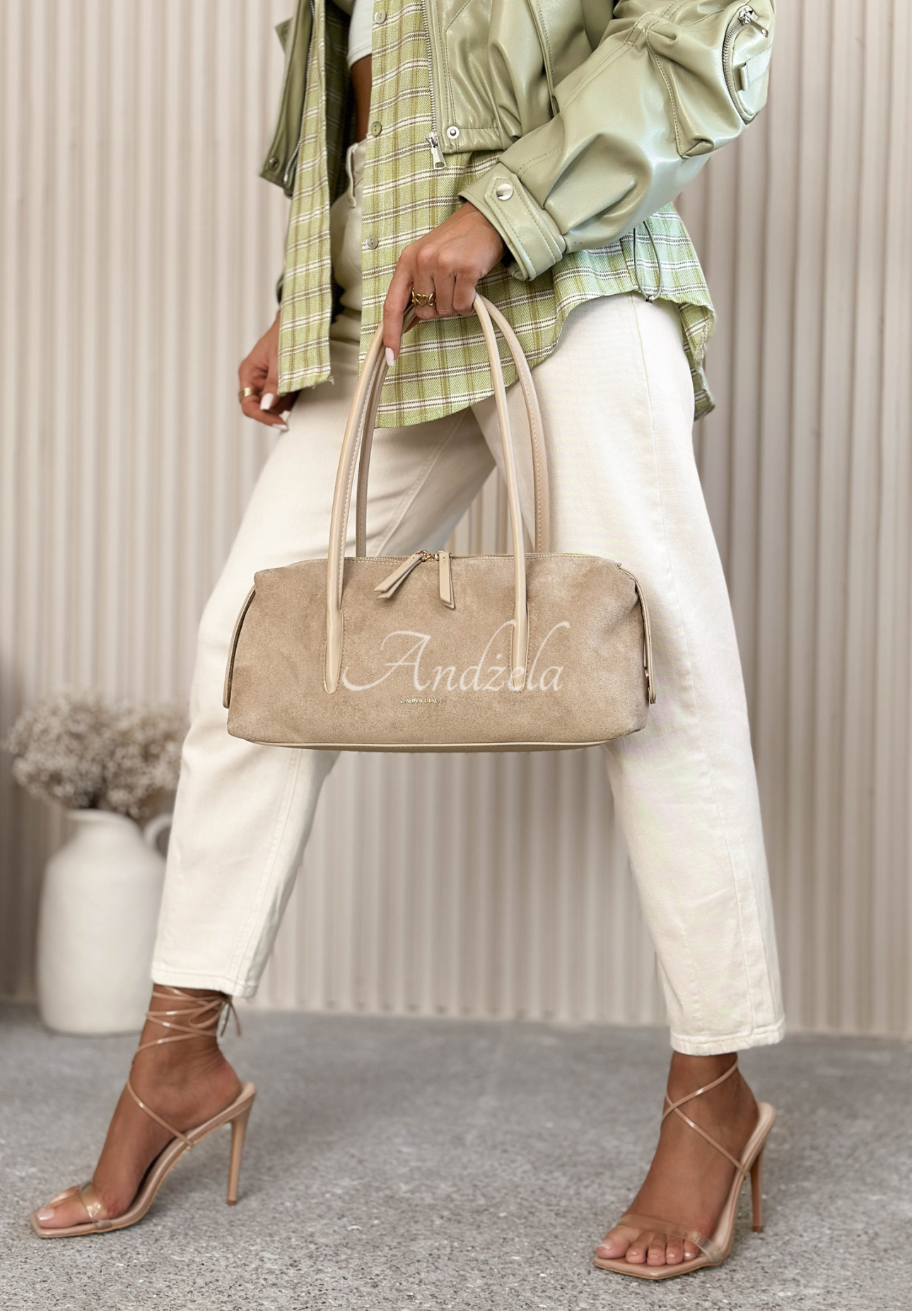 Tasche aus Wildlederimitat Sofia Hell Beige