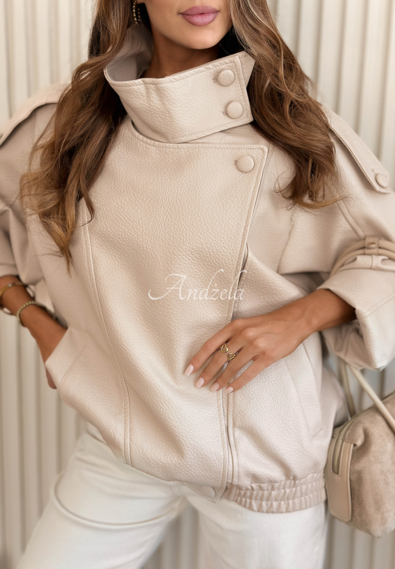 Lederbomberjacke Messy Beige