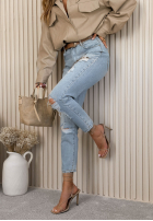 Spodnie jeansowe mom fit z przetarciami Alfie niebieskie