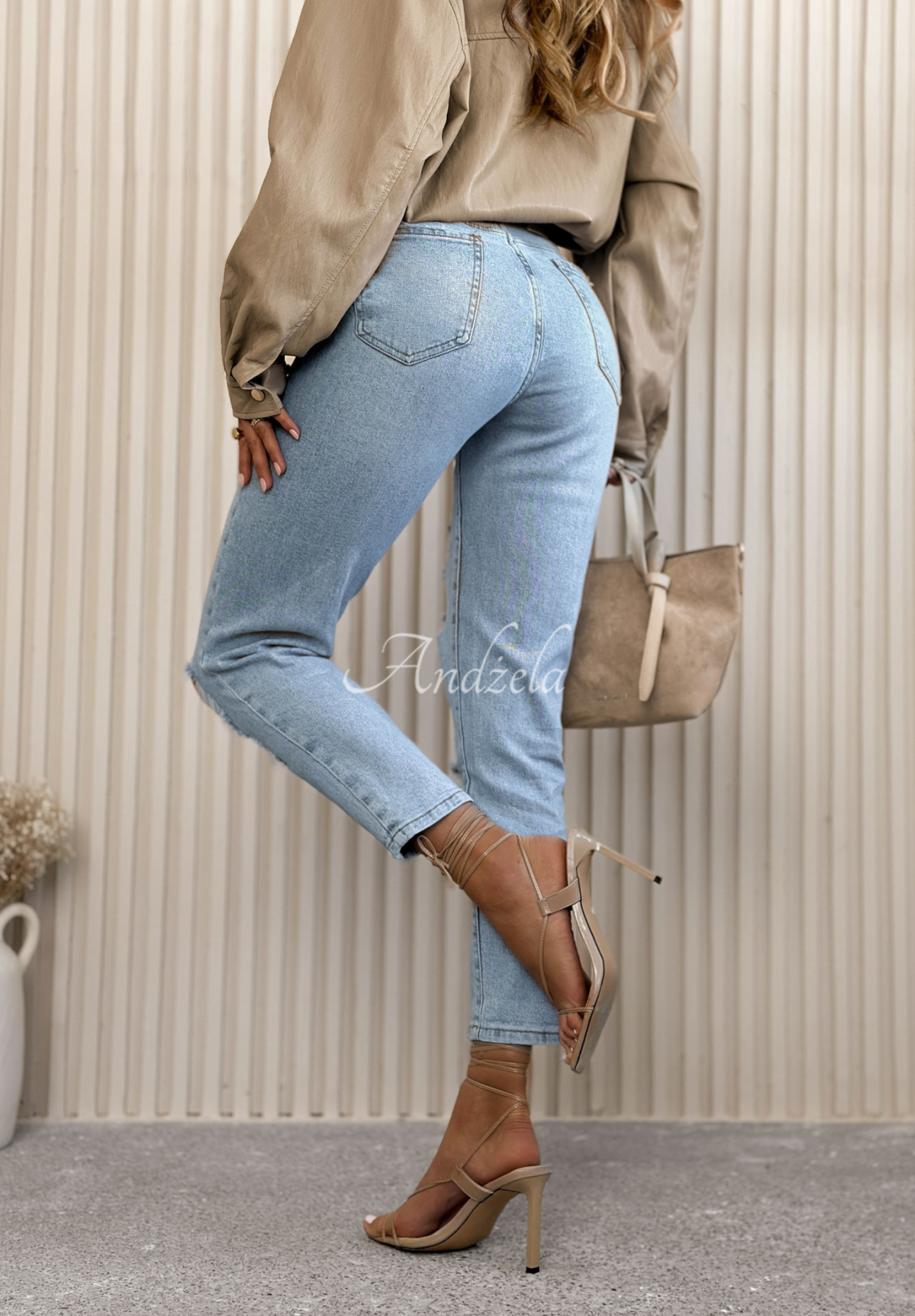 Alfie Blue Mom-Fit Jeans with Distressed Details