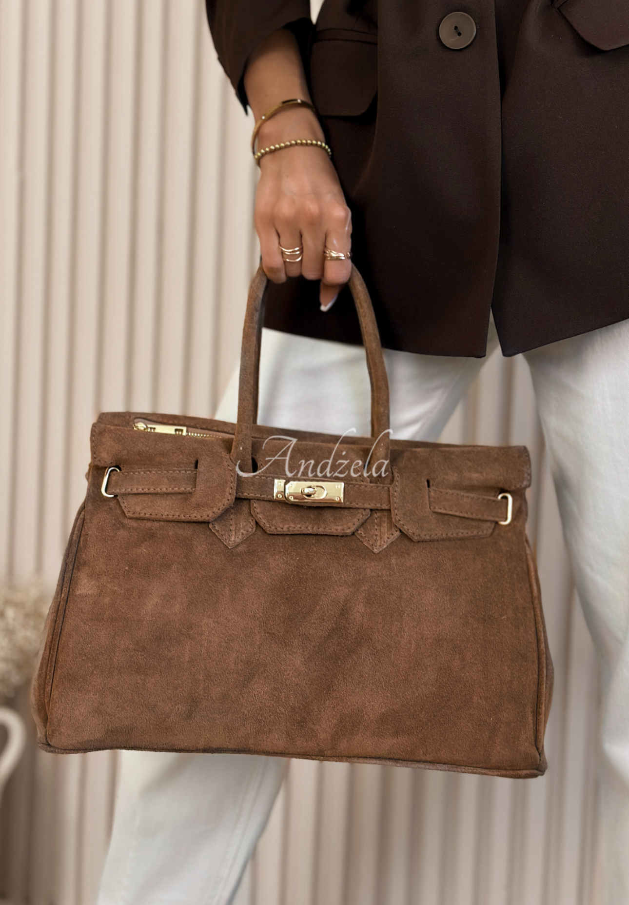 Katerina camel suede handbag
