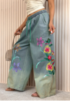 Lekkie Hose wide leg z haftami Rosamere Hellblau