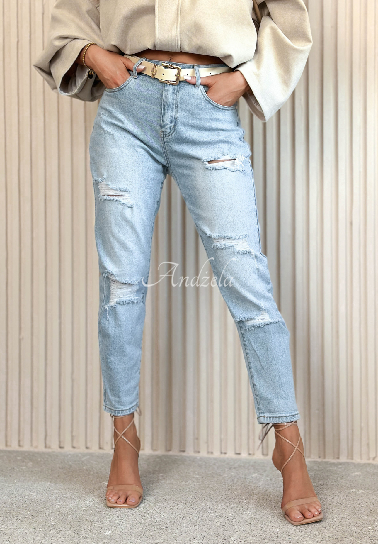 Mom-Fit-Jeanshose im Used-Look Laurent Hellblau