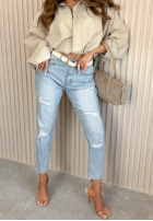 Spodnie jeansowe mom fit z przetarciami Laurent jasnoniebieskie