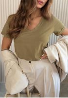 T-shirt z dekoltem Mariella pistacjowy