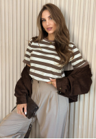 T-shirt w paski Louise beżowo-czekoladowy