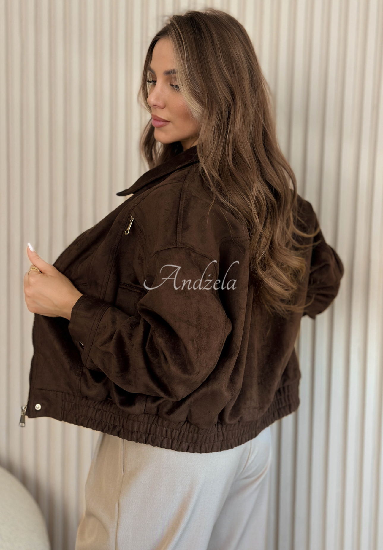 Bikerjacke aus Wildleder Just A Mistake Schokoladenbraun