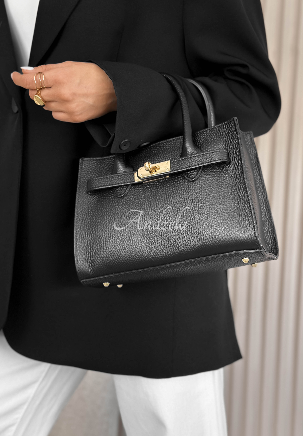 Angelique Black Leather Tote Bag