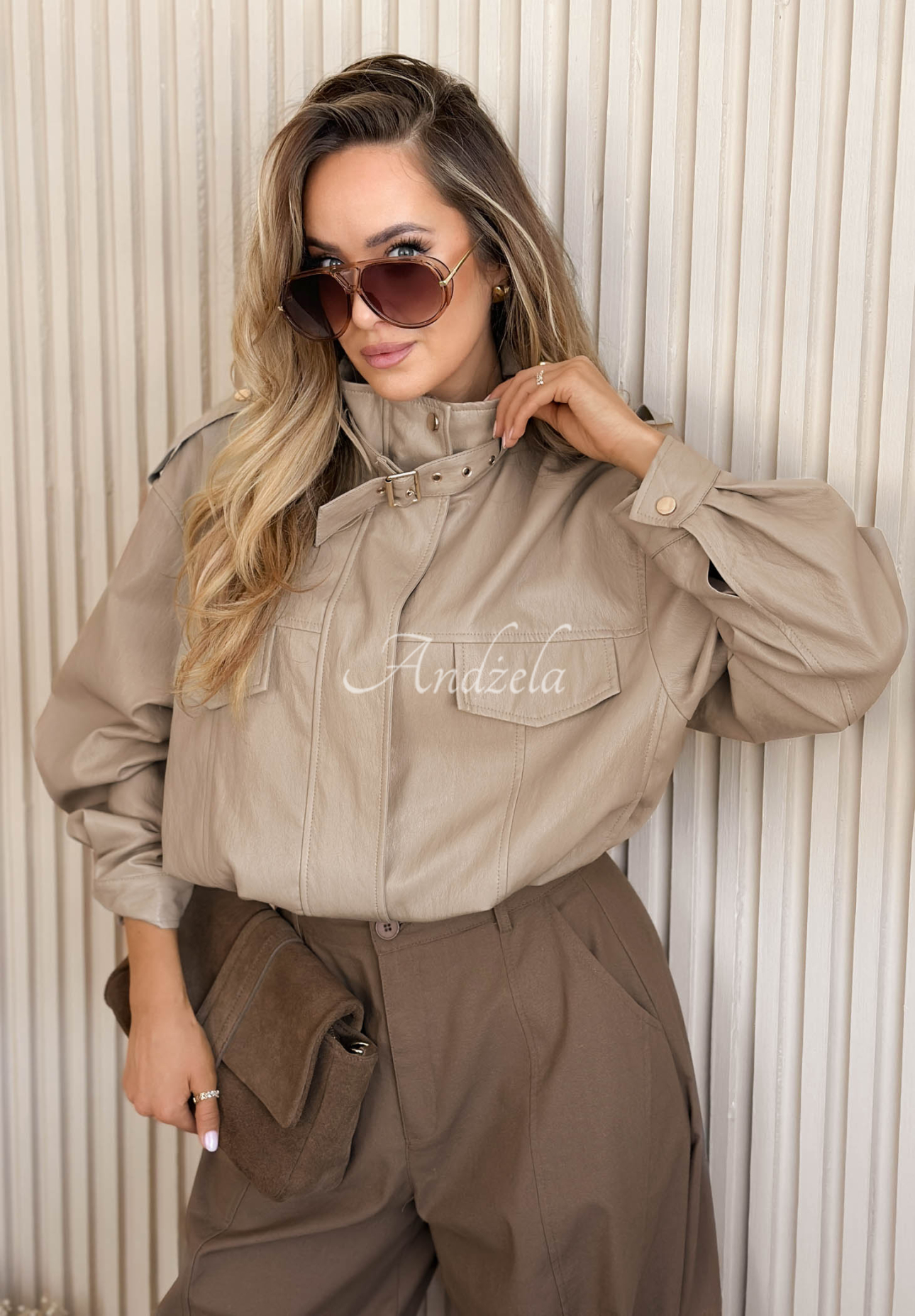 Kurze Lederbomberjacke Marisa Beige