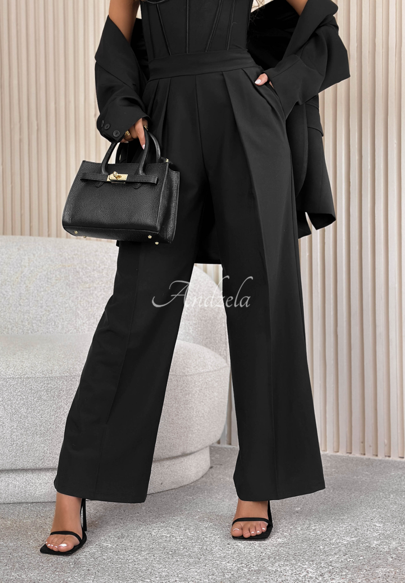 Elegant wide leg pants with viscose After You Left black