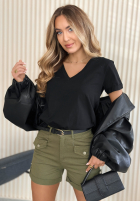 T-shirt z dekoltem Mariella pistacjowy