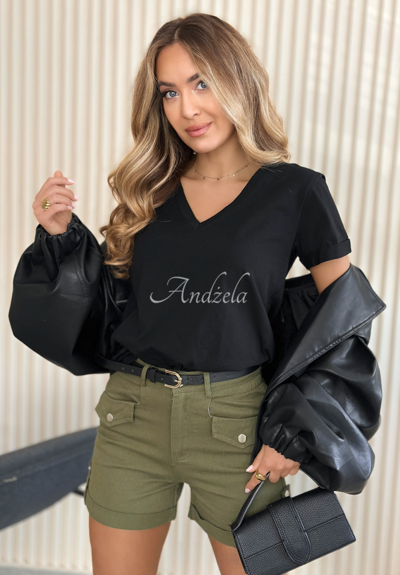 Mariella Black Cotton T-Shirt with V-Neck