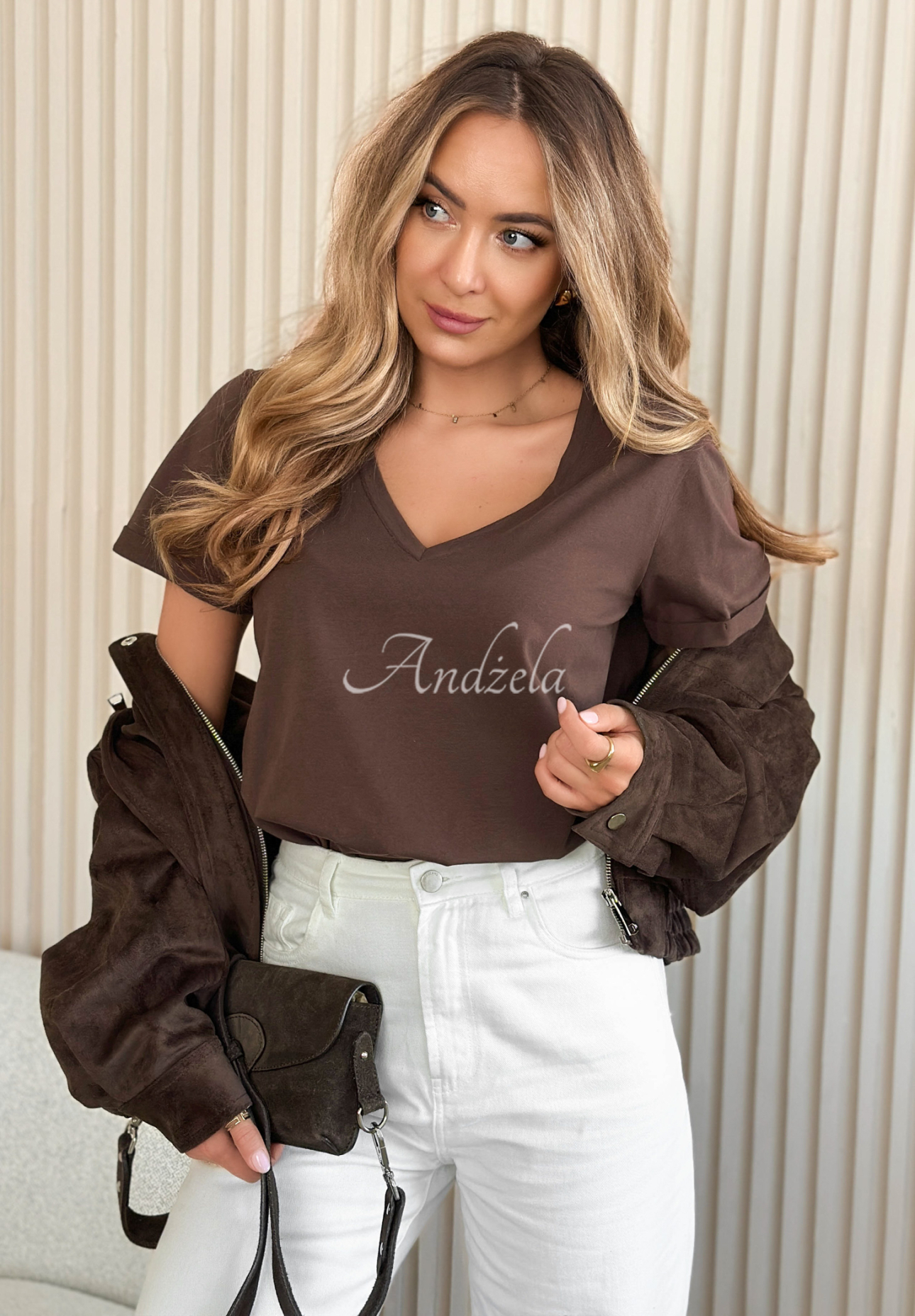 Baumwoll-T-Shirt mit Ausschnitt Mariella Schokoladenbraun