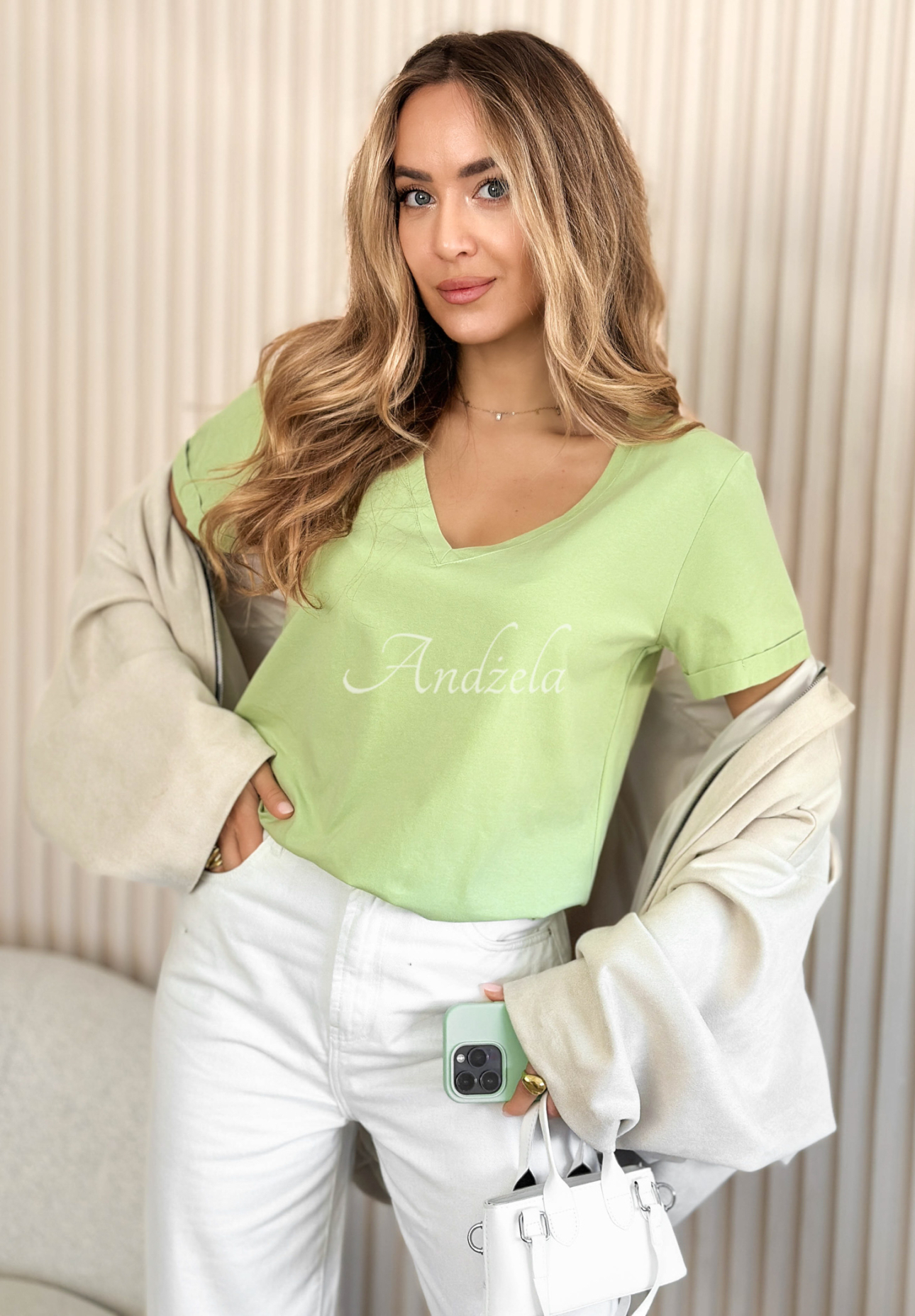 Baumwoll-T-Shirt mit Ausschnitt Mariella Pistaziengrün