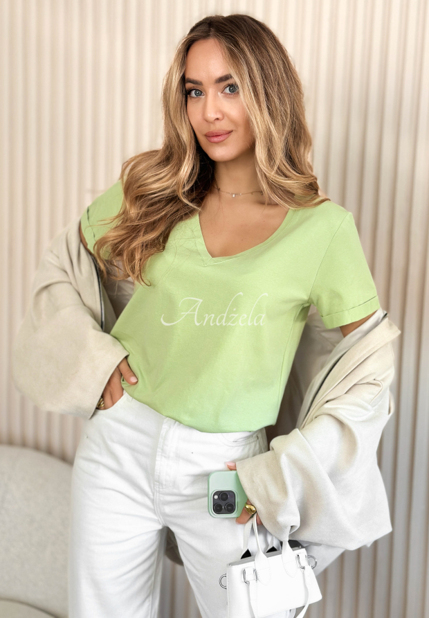 Baumwoll-T-Shirt mit Ausschnitt Mariella Pistaziengr&uuml;n