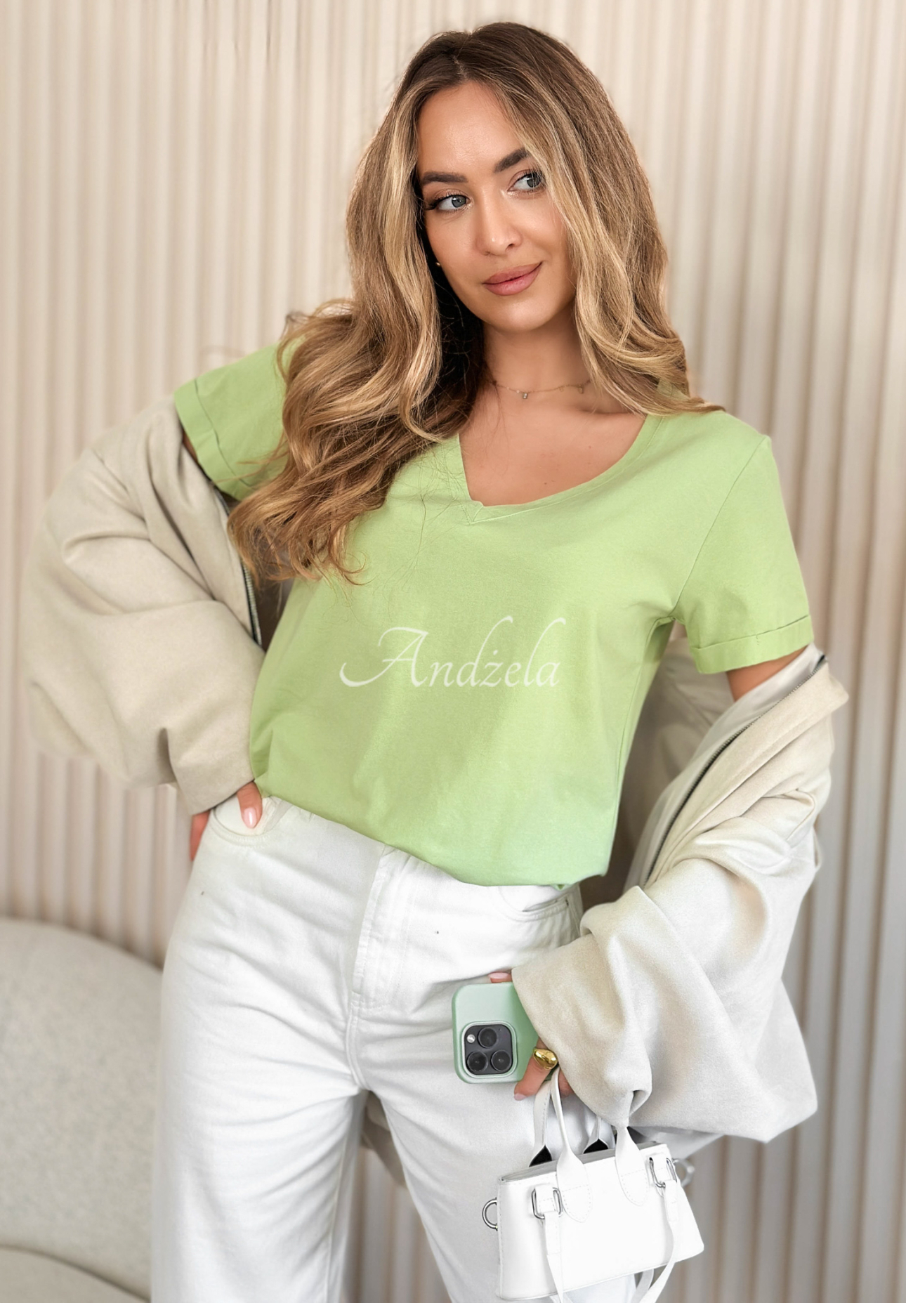 Baumwoll-T-Shirt mit Ausschnitt Mariella Pistaziengrün