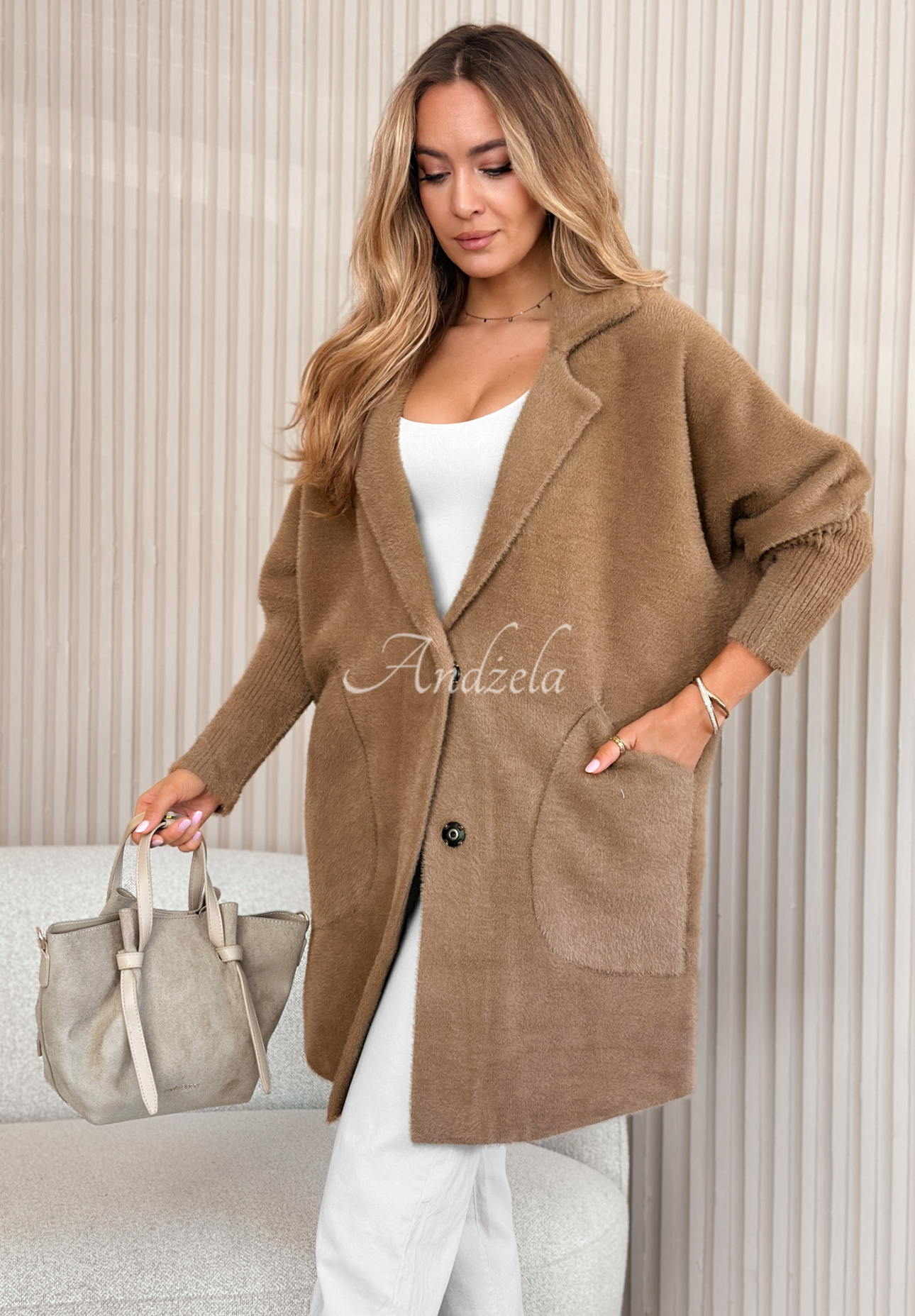 Płaszcz alpaka oversize Royal camelowy