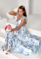 Kwiecista Kleid maxi na ramiączkach z falbankami Prudence biało-Rosa