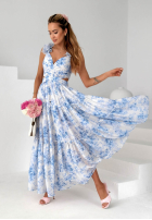 Kwiecista Kleid maxi na ramiączkach z falbankami Prudence biało-Rosa