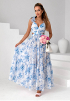 Kwiecista Kleid maxi na ramiączkach z falbankami Prudence biało-Rosa