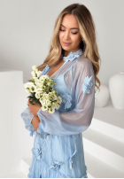 Kleid maxi z tencelu z falbankami i kwiatami Isenelle Himmelblau