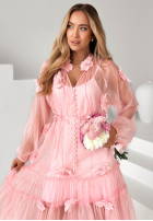 Kleid maxi z tencelu z falbankami i kwiatami Isenelle Himmelblau