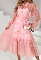 Kleid maxi z tencelu z falbankami i kwiatami Isenelle Himmelblau