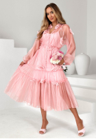 Sukienka maxi z tencelu z falbankami i kwiatami Isenelle błękitna