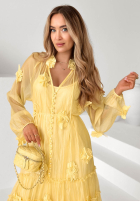 Kleid maxi z tencelu z falbankami i kwiatami Isenelle Himmelblau