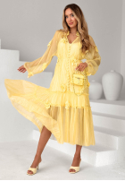 Kleid maxi z tencelu z falbankami i kwiatami Isenelle Himmelblau