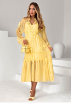 Kleid maxi z tencelu z falbankami i kwiatami Isenelle Himmelblau