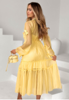 Kleid maxi z tencelu z falbankami i kwiatami Isenelle Himmelblau