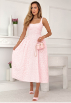 Rozkloszowana Kleid midi z kwadratowym dekoltem Aurelie Puderrosa