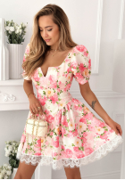 Kwiecista Kleid z bufkami i koronką Clementine Gelb