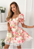 Kwiecista Kleid z bufkami i koronką Clementine Gelb