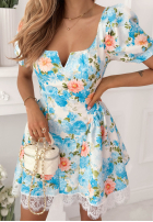 Kwiecista Kleid z bufkami i koronką Clementine Gelb