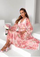 Kwiecista Kleid maxi z falbankami i paskiem Pretty Orchid Rosa