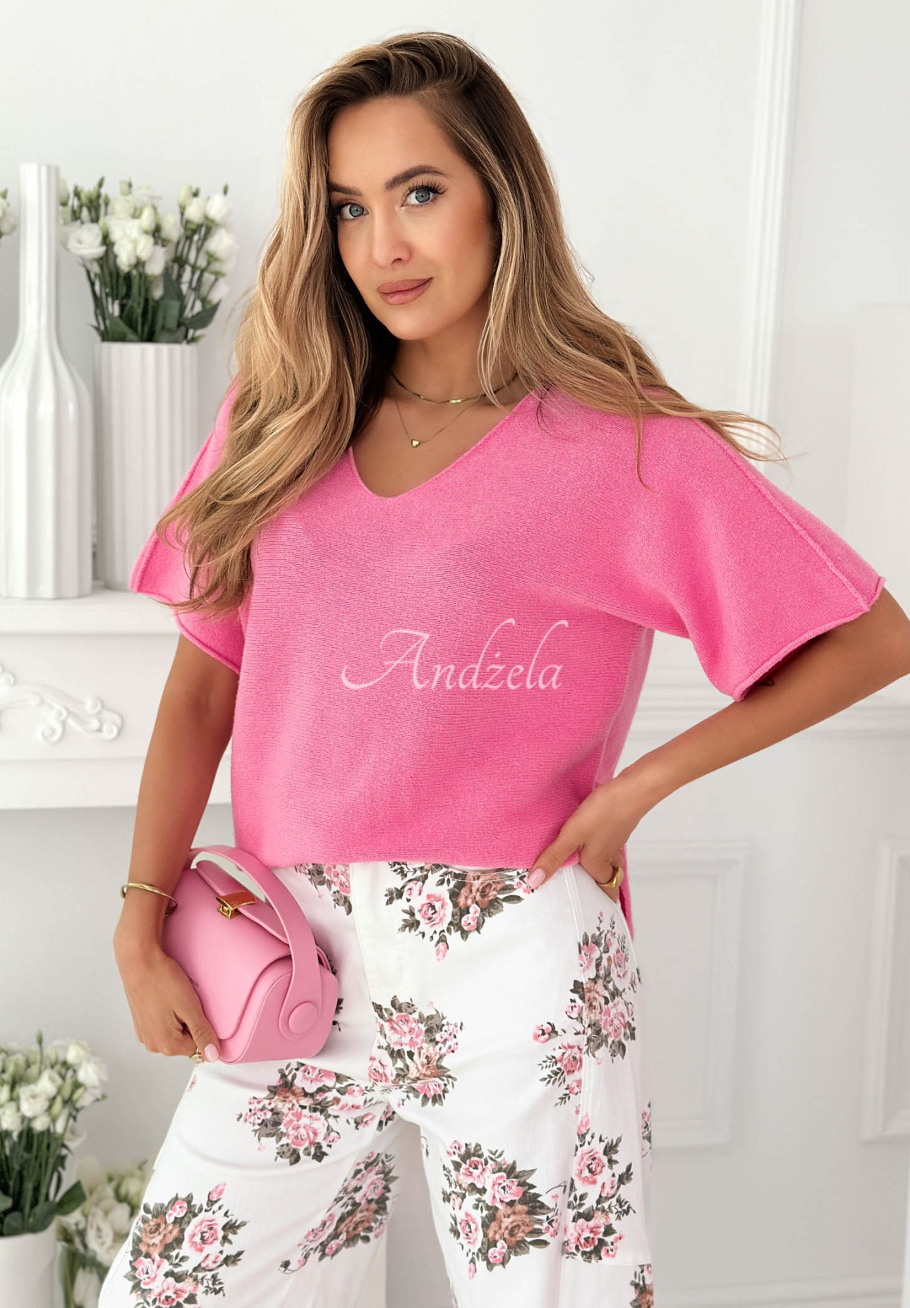 Viskosepullover mit Ausschnitt Summer Daydream Rosa